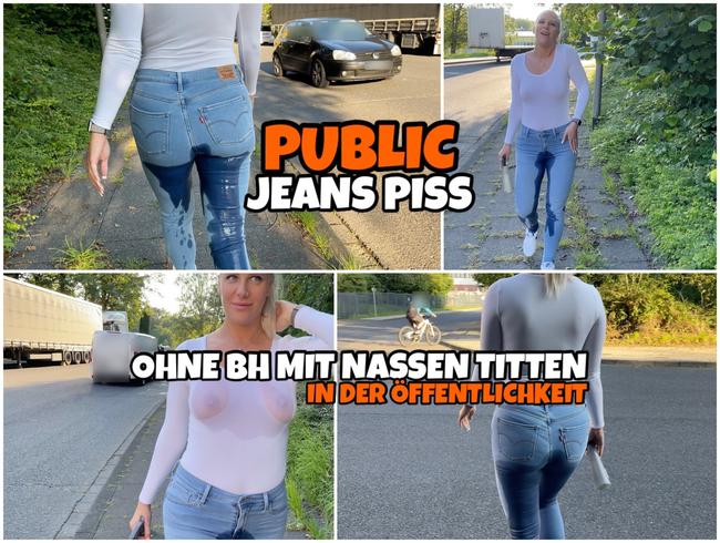 Lara-CumKitten PUBLIC Jeans Piss | Ohne BH mit nassen Titten in der Öffentlichkeit
